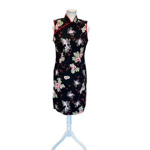Y2K Cheongsam Asian Style Black Floral Dress